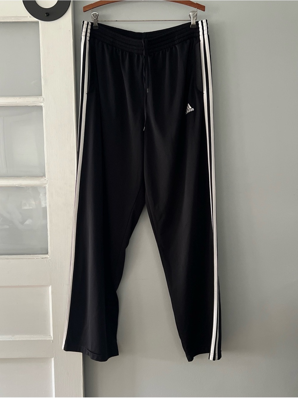 Vintage Y2K Adidas Track Pants Men’s XL Black White Three Stripes Baggy